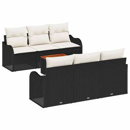 Gartensofa-set mit Kissen 7 pcs Schwarz Poly-Rattan