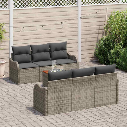 Gartensofa-set mit Kissen 7 pcs Grau Poly-Rattan
