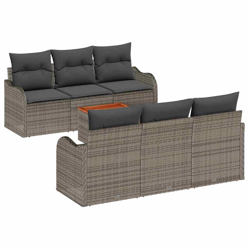 Gartensofa-set mit Kissen 7 pcs Grau Poly-Rattan
