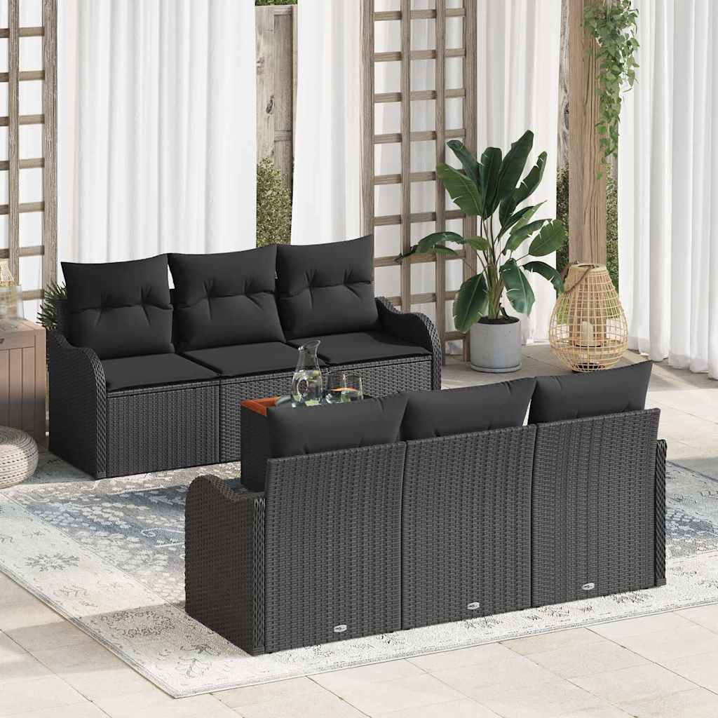 Gartensofa-set mit Kissen 7 pcs Schwarz Poly-Rattan