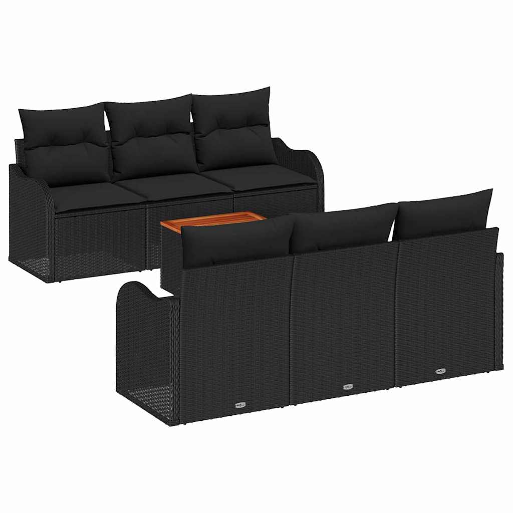 Gartensofa-set mit Kissen 7 pcs Schwarz Poly-Rattan