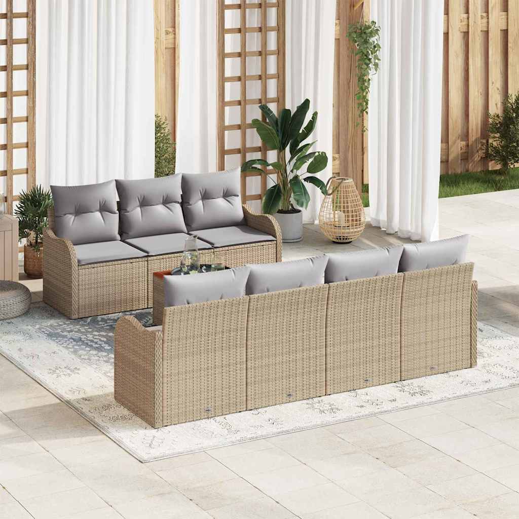 Gartensofa-set mit Kissen 8 pcs Beige Poly-Rattan