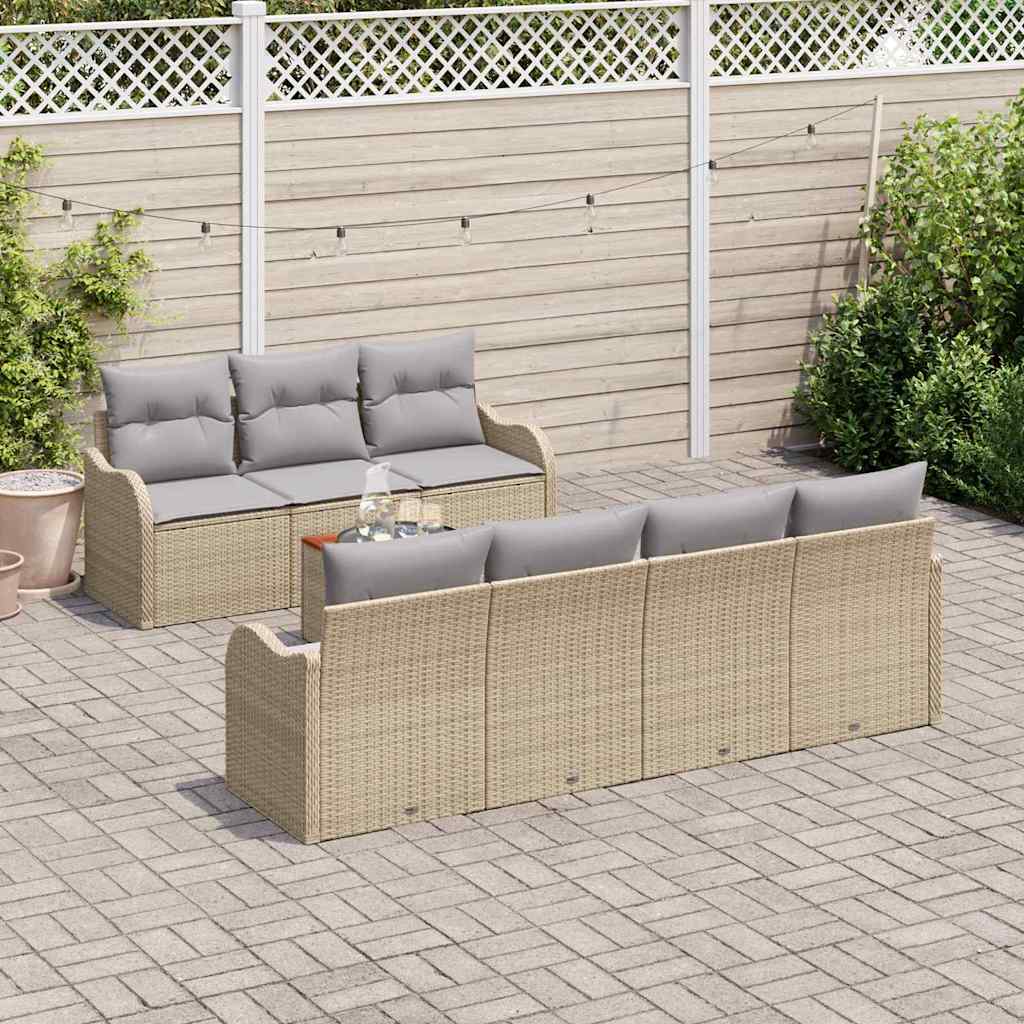 Gartensofa-set mit Kissen 8 pcs Beige Poly-Rattan