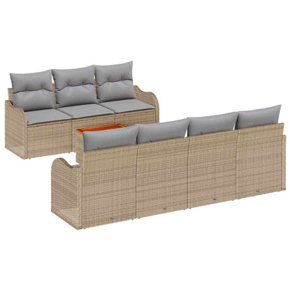 Gartensofa-set mit Kissen 8 pcs Beige Poly-Rattan