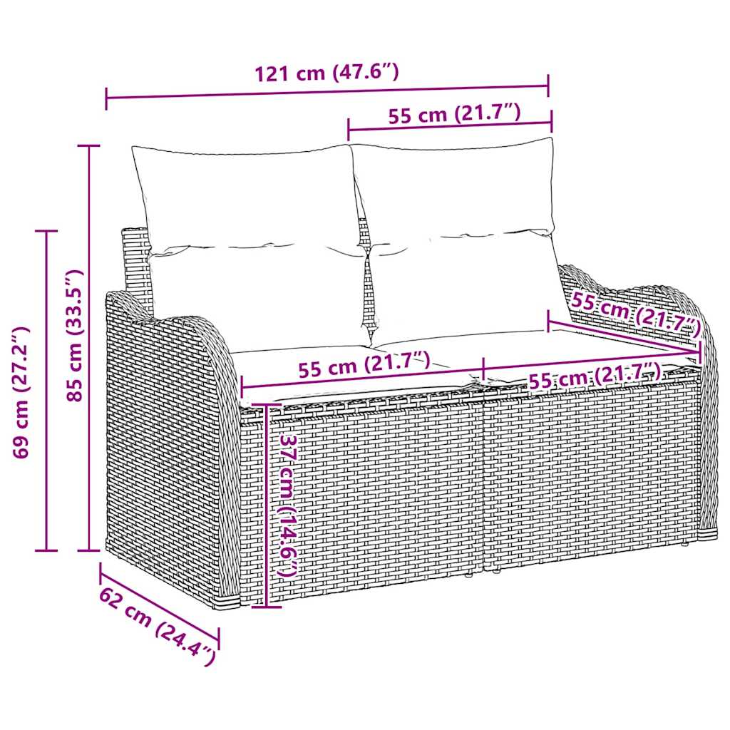 Gartensofa-set mit Kissen 8 pcs Beige Poly-Rattan