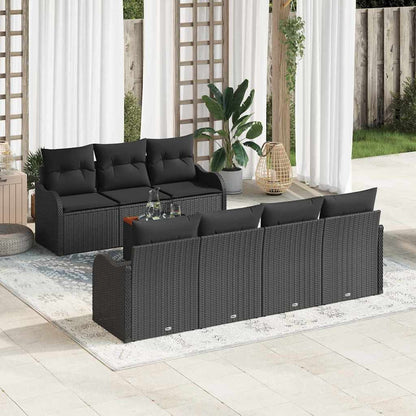 Gartensofa-set mit Kissen 8 pcs Schwarz Poly-Rattan