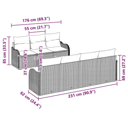 Gartensofa-set mit Kissen 8 pcs Schwarz Poly-Rattan