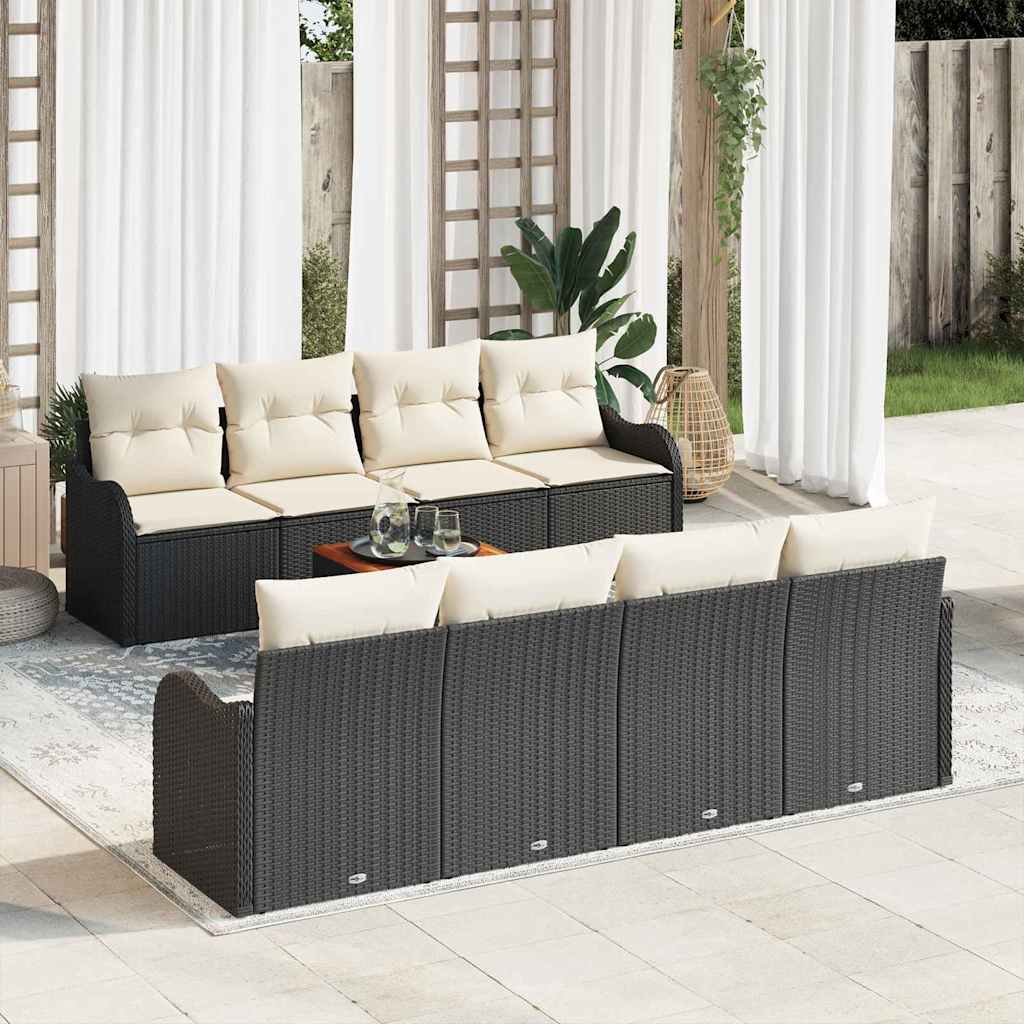 Gartensofa-set mit Kissen 9 pcs Schwarz Poly-Rattan
