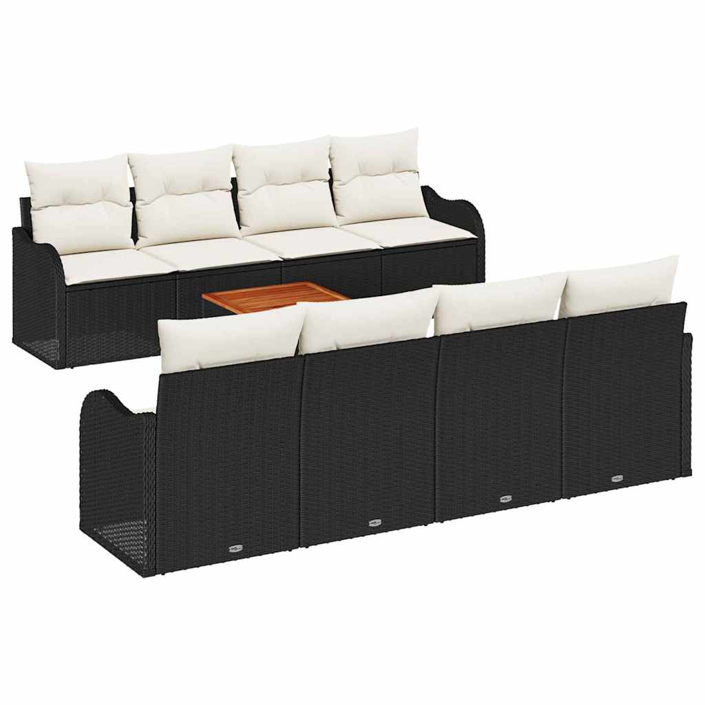Gartensofa-set mit Kissen 9 pcs Schwarz Poly-Rattan