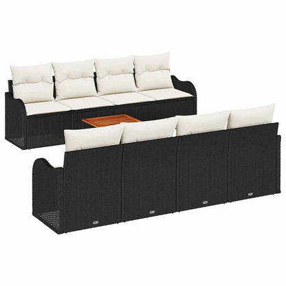 Gartensofa-set mit Kissen 9 pcs Schwarz Poly-Rattan