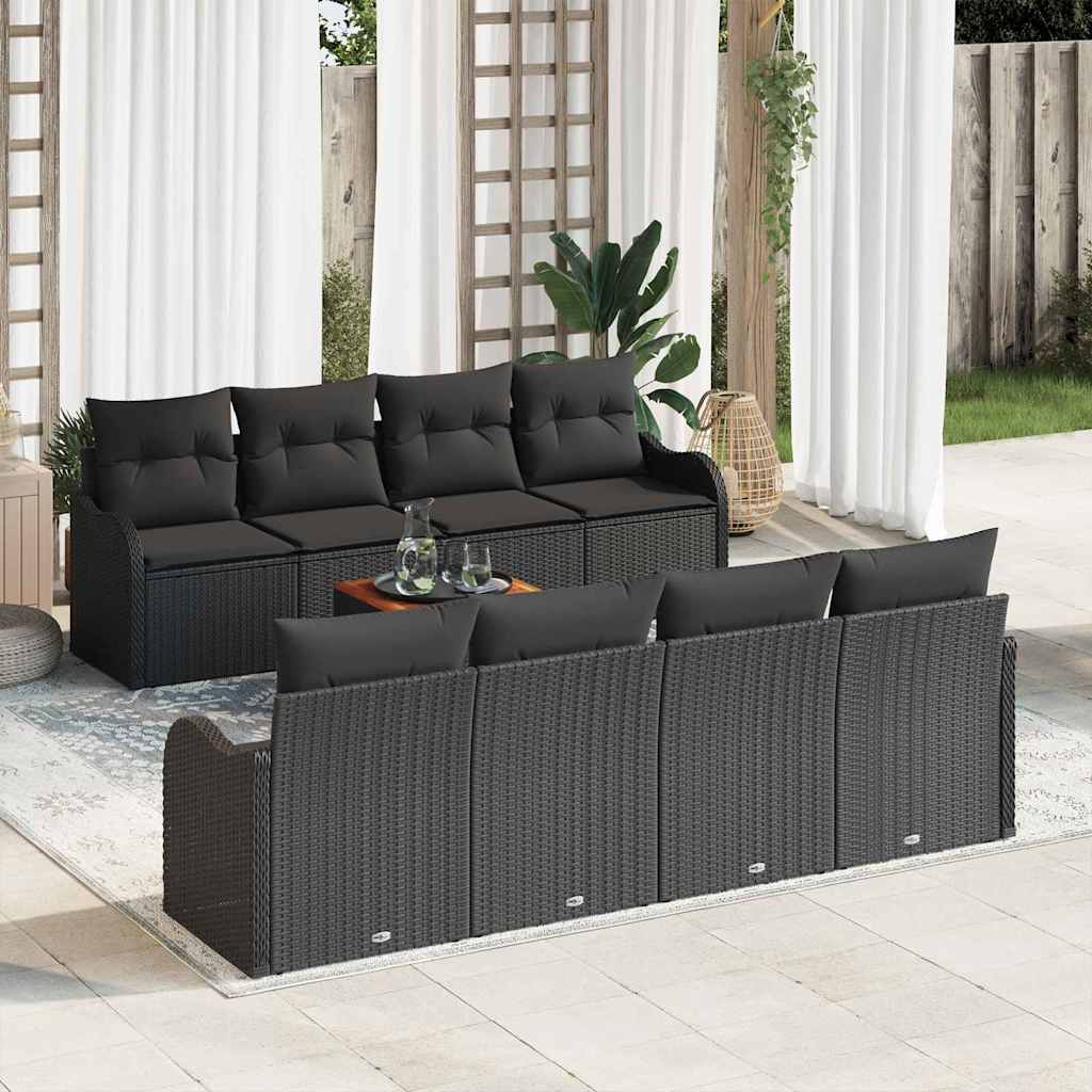 Gartensofa-set mit Kissen 9 pcs Schwarz Poly-Rattan