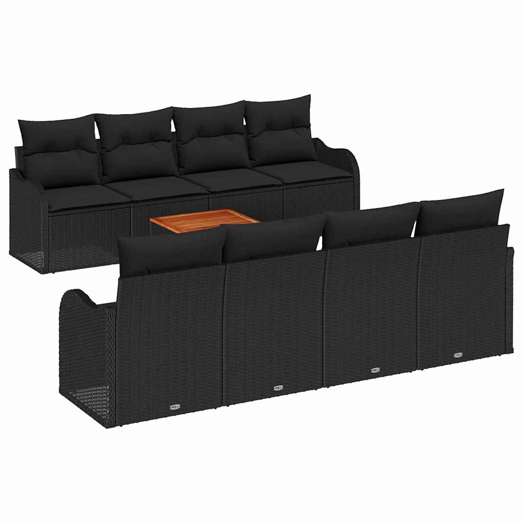 Gartensofa-set mit Kissen 9 pcs Schwarz Poly-Rattan
