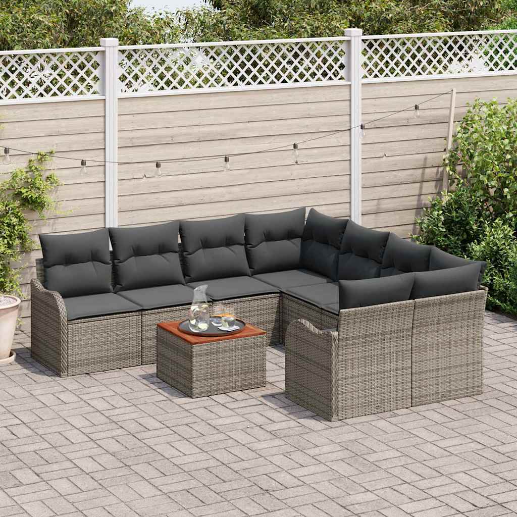 vidaXL Gartensofa-set mit Kissen 9 pcs Grau Poly-Rattan