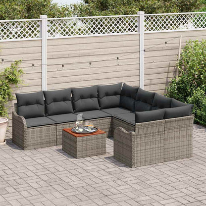 vidaXL Gartensofa-set mit Kissen 9 pcs Grau Poly-Rattan