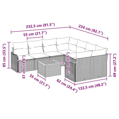 vidaXL Gartensofa-set mit Kissen 9 pcs Schwarz Poly-Rattan