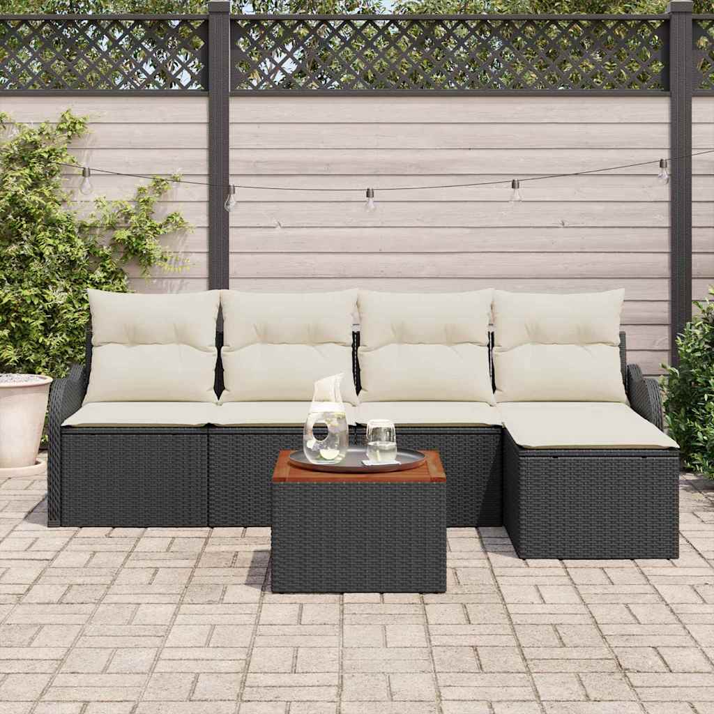 Gartensofa-set mit Kissen 6 pcs Schwarz Poly-Rattan