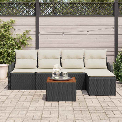 Gartensofa-set mit Kissen 6 pcs Schwarz Poly-Rattan