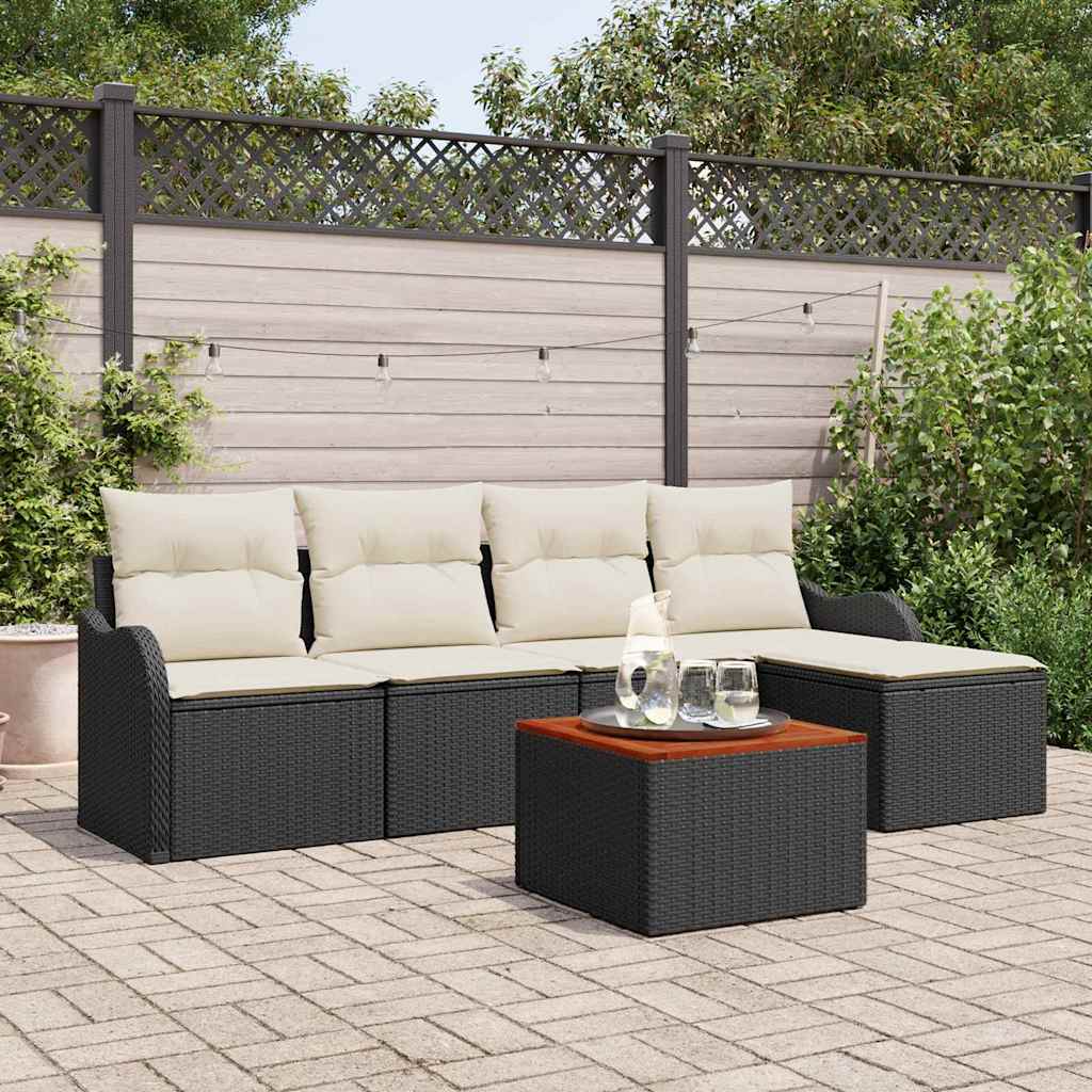 Gartensofa-set mit Kissen 6 pcs Schwarz Poly-Rattan