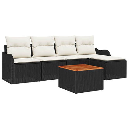 Gartensofa-set mit Kissen 6 pcs Schwarz Poly-Rattan