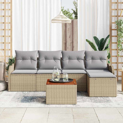 Gartensofa-set mit Kissen 6 pcs Beige Poly-Rattan