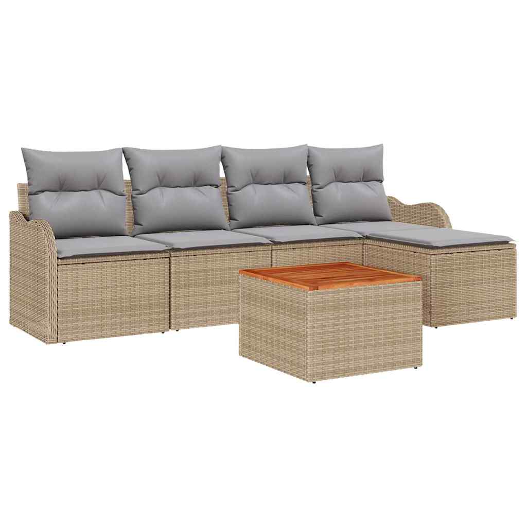 Gartensofa-set mit Kissen 6 pcs Beige Poly-Rattan