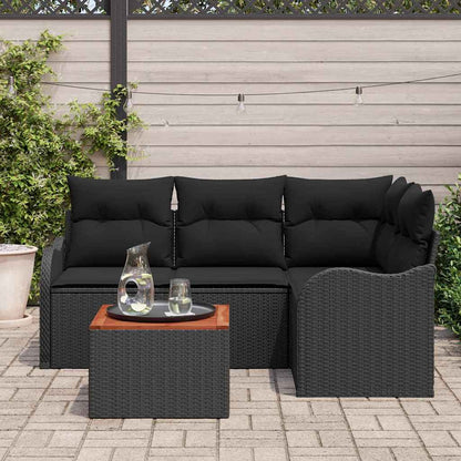 Gartensofa-set mit Kissen 5 pcs Schwarz Poly-Rattan