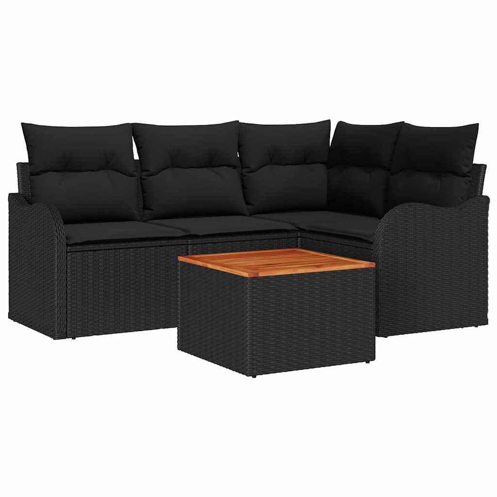 Gartensofa-set mit Kissen 5 pcs Schwarz Poly-Rattan