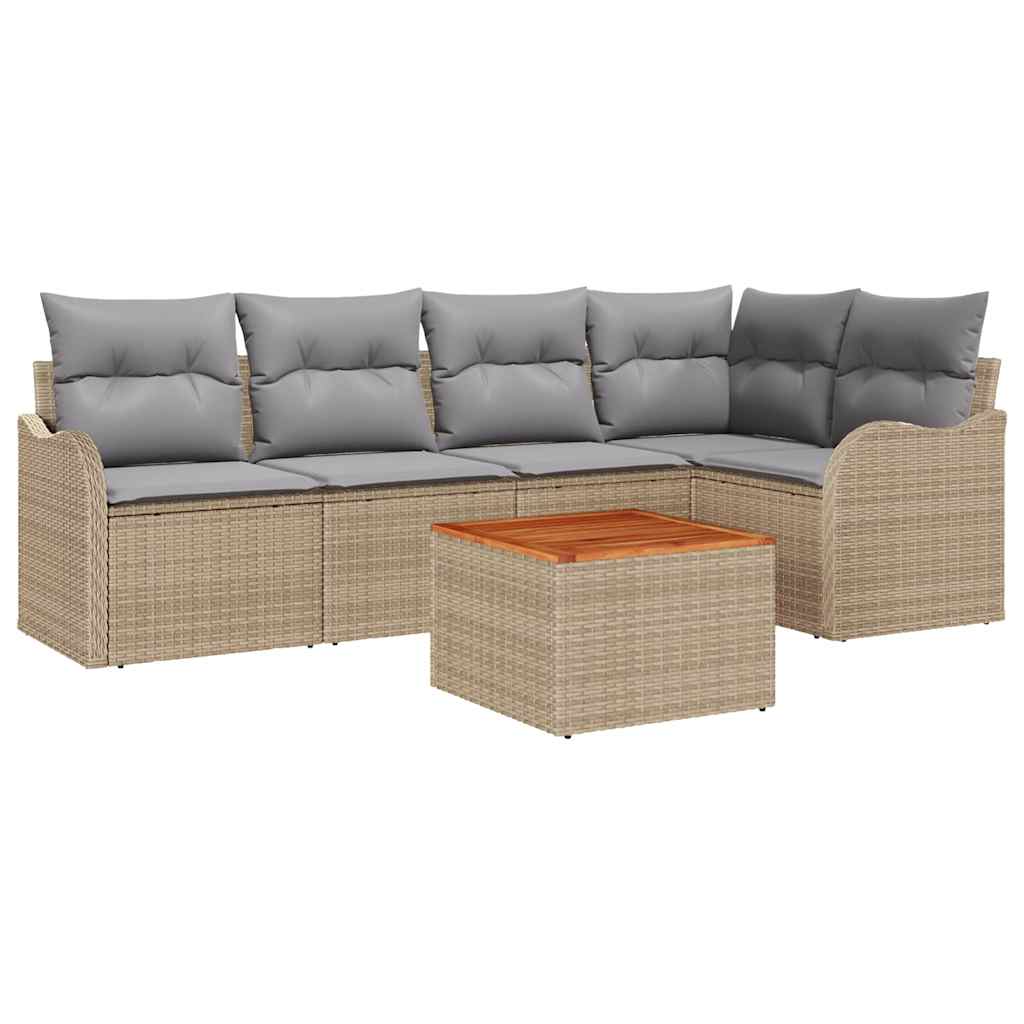 Gartensofa-set mit Kissen 6 pcs Beige Poly-Rattan