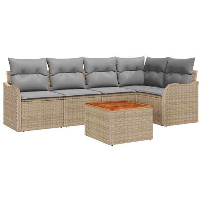 Gartensofa-set mit Kissen 6 pcs Beige Poly-Rattan