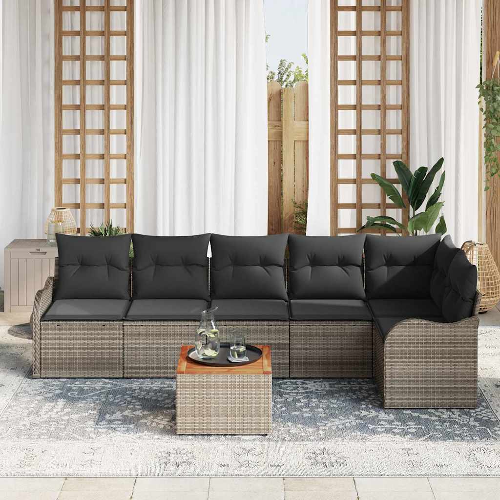 vidaXL Gartensofa-set mit Kissen 7 pcs Grau Poly-Rattan