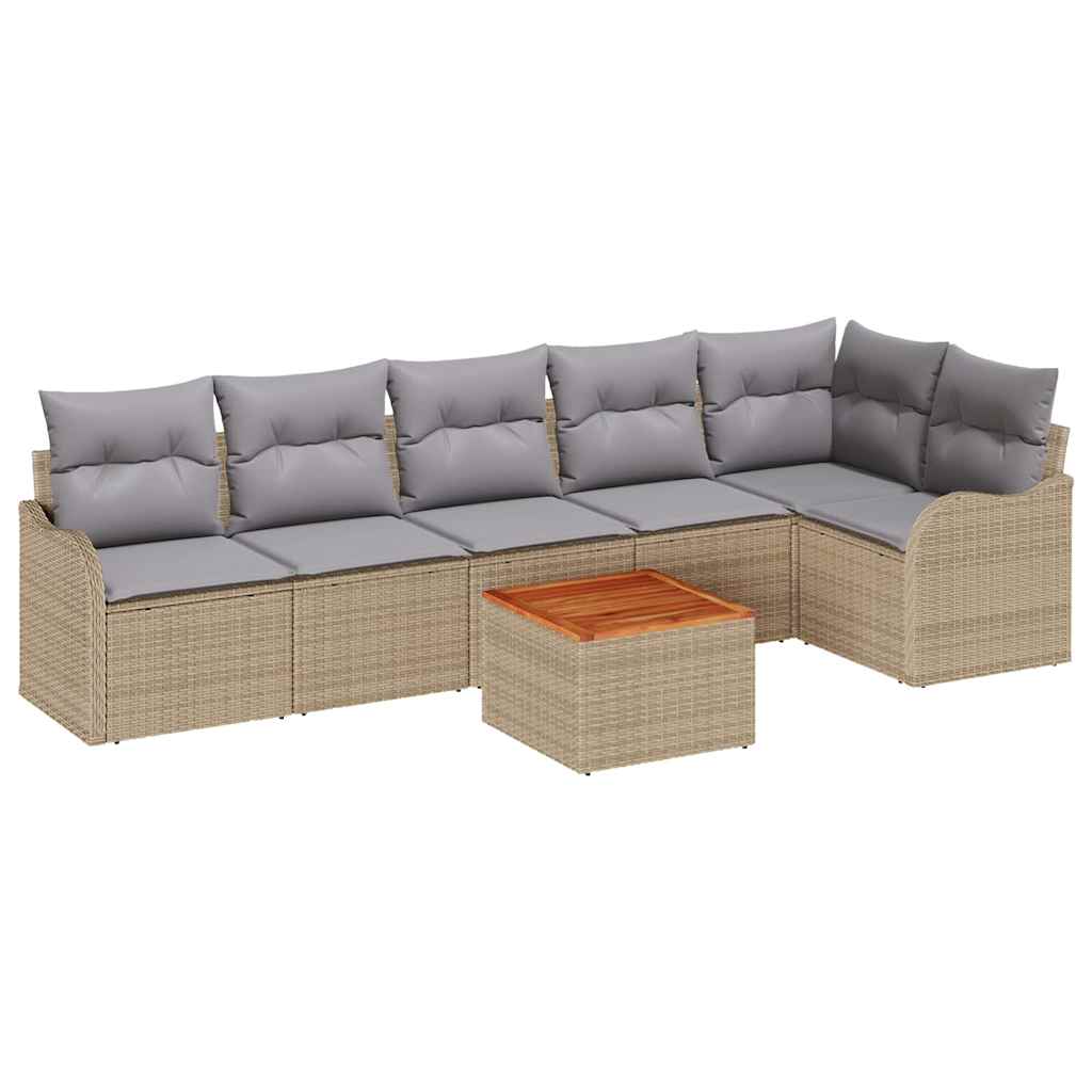 vidaXL Gartensofa-set mit Kissen 7 pcs Beige Poly-Rattan