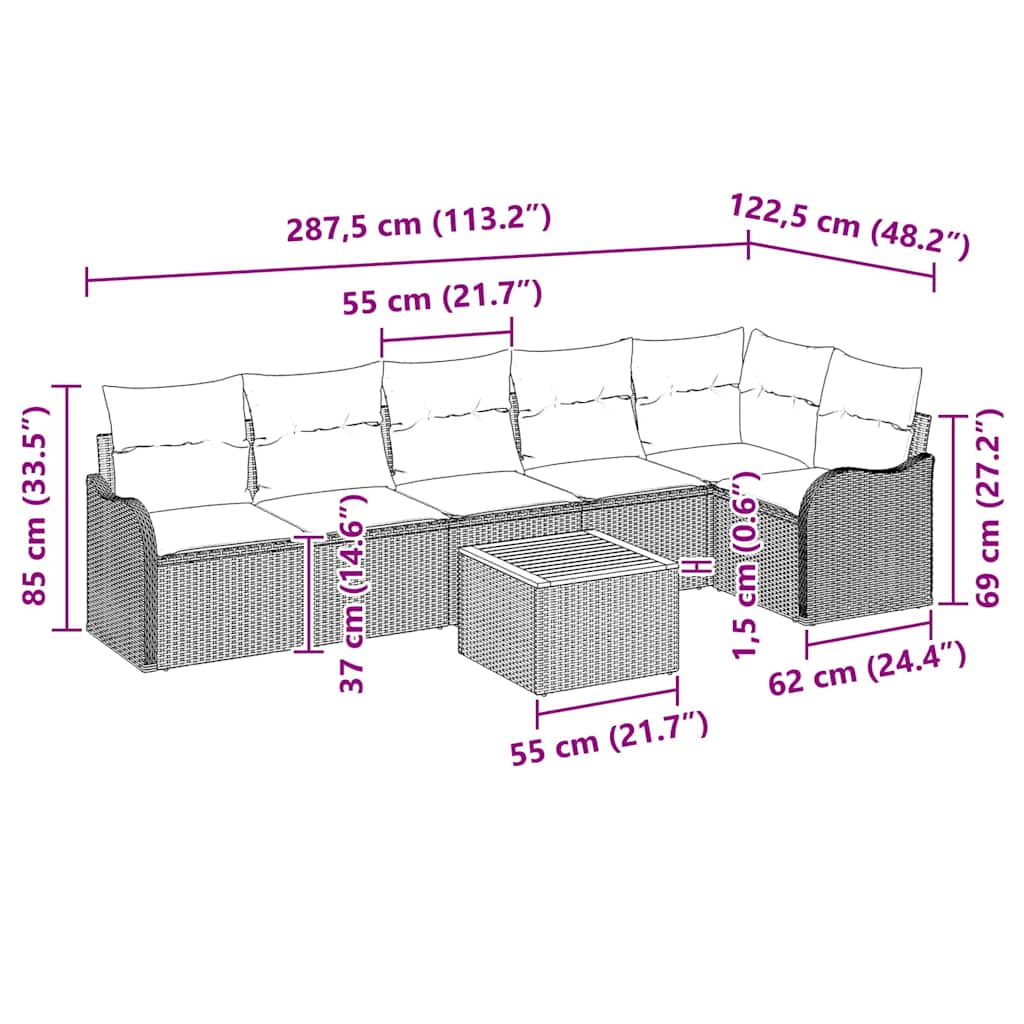vidaXL Gartensofa-set mit Kissen 7 pcs Beige Poly-Rattan