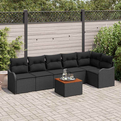vidaXL Gartensofa-set mit Kissen 7 pcs Schwarz Poly-Rattan