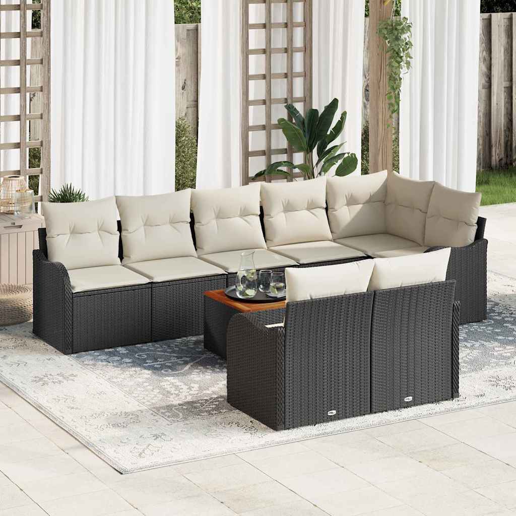 vidaXL Gartensofa-set mit Kissen 9 pcs Schwarz Poly-Rattan