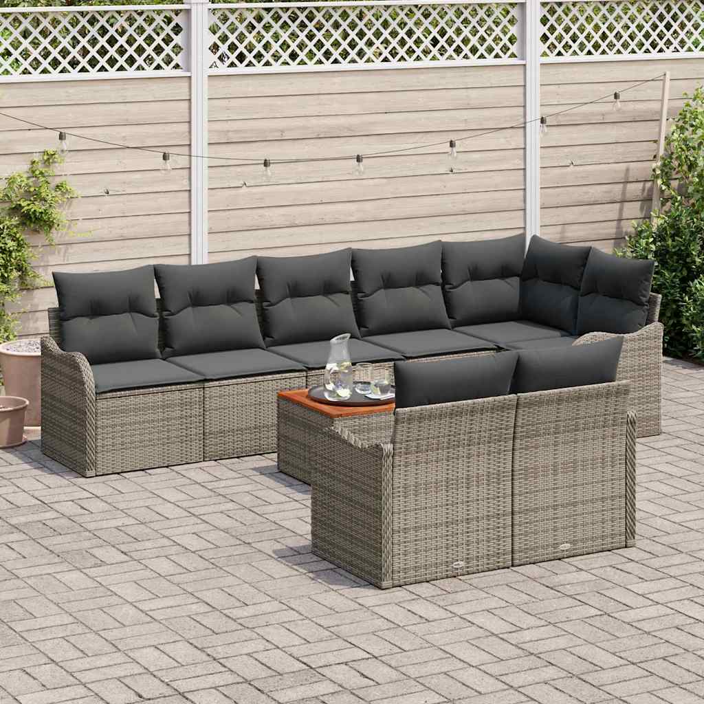 vidaXL Salon de jardin avec coussins 9 pcs Gris Résine tressée