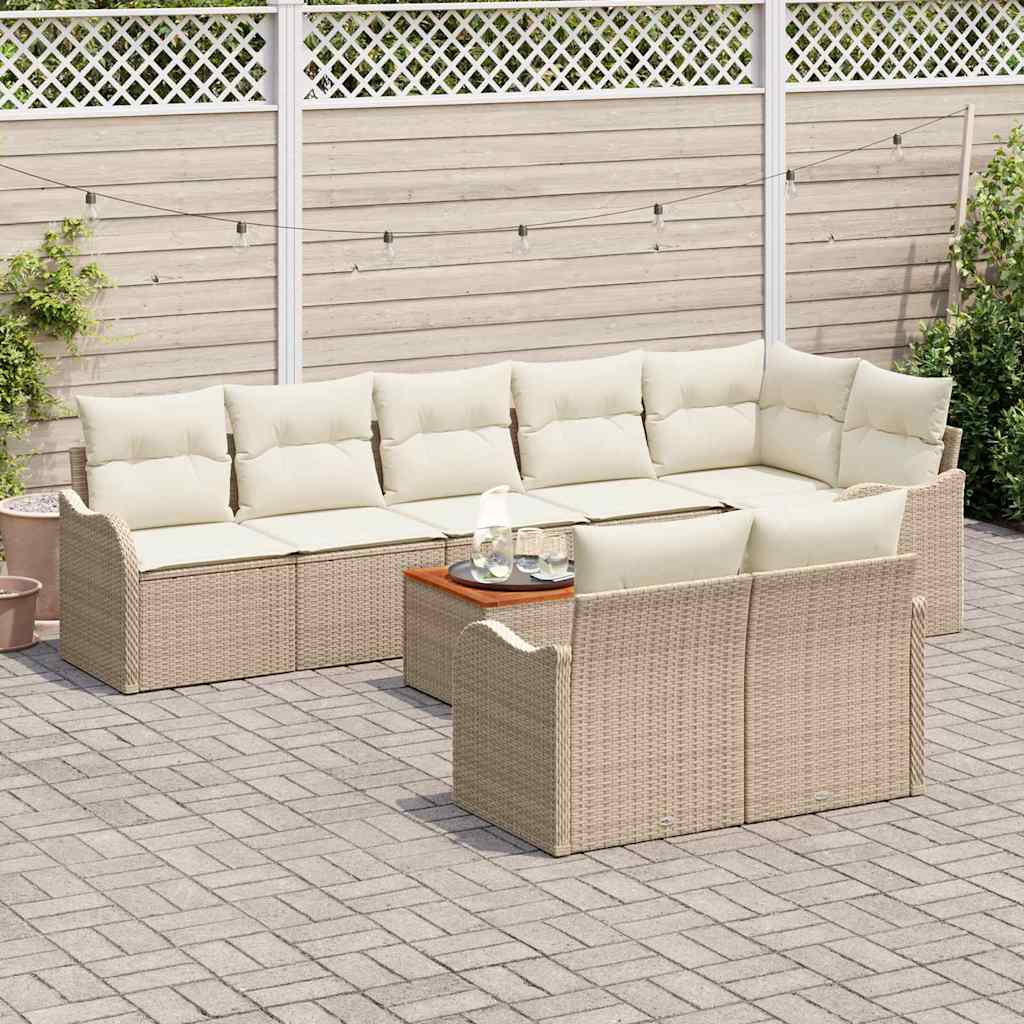 vidaXL Ensemble de canapés de jardin avec coussins 9 pcs Beige Résine tressée
