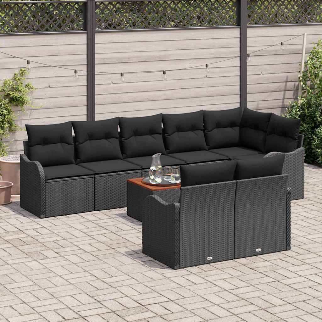vidaXL Salon de jardin avec coussins 9 pcs Résine tressée noir