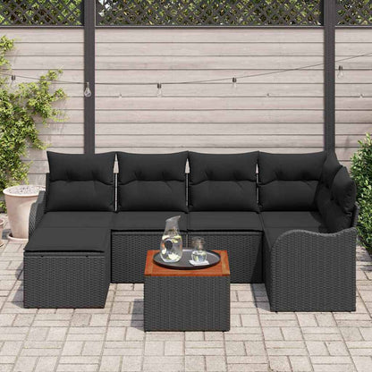 Gartensofa-set mit Kissen 7 pcs Schwarz Poly-Rattan