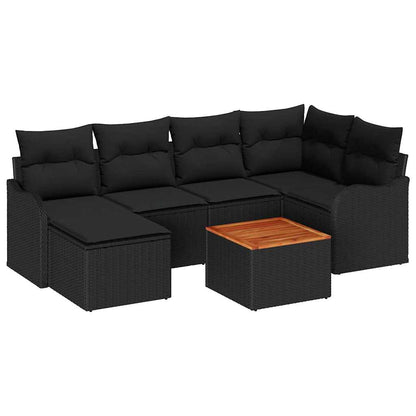 Gartensofa-set mit Kissen 7 pcs Schwarz Poly-Rattan