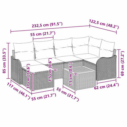Gartensofa-set mit Kissen 7 pcs Schwarz Poly-Rattan