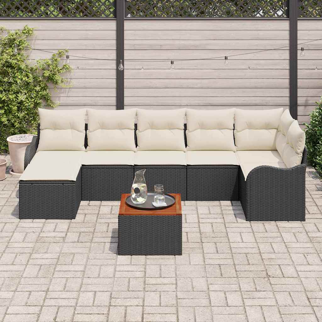 Gartensofa-set mit Kissen 8 pcs Schwarz Poly-Rattan