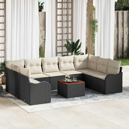 Gartensofa-set mit Kissen 10 pcs Schwarz Poly-Rattan