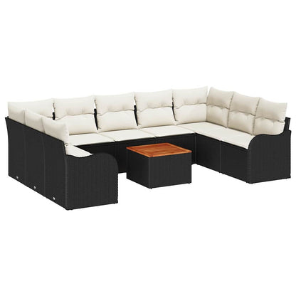 Gartensofa-set mit Kissen 10 pcs Schwarz Poly-Rattan