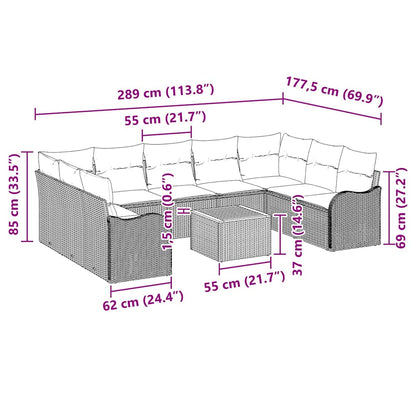 Gartensofa-set mit Kissen 10 pcs Schwarz Poly-Rattan