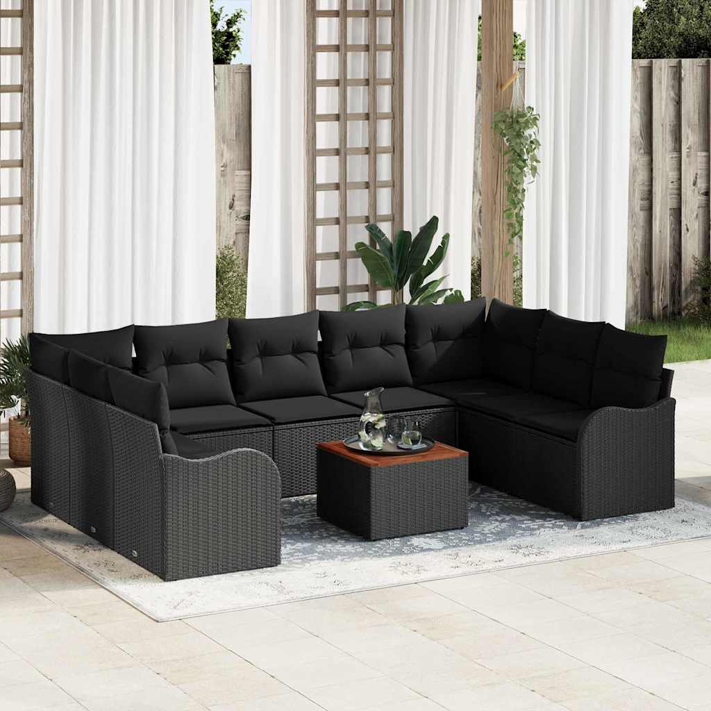 Gartensofa-set mit Kissen 10 pcs Schwarz Poly-Rattan
