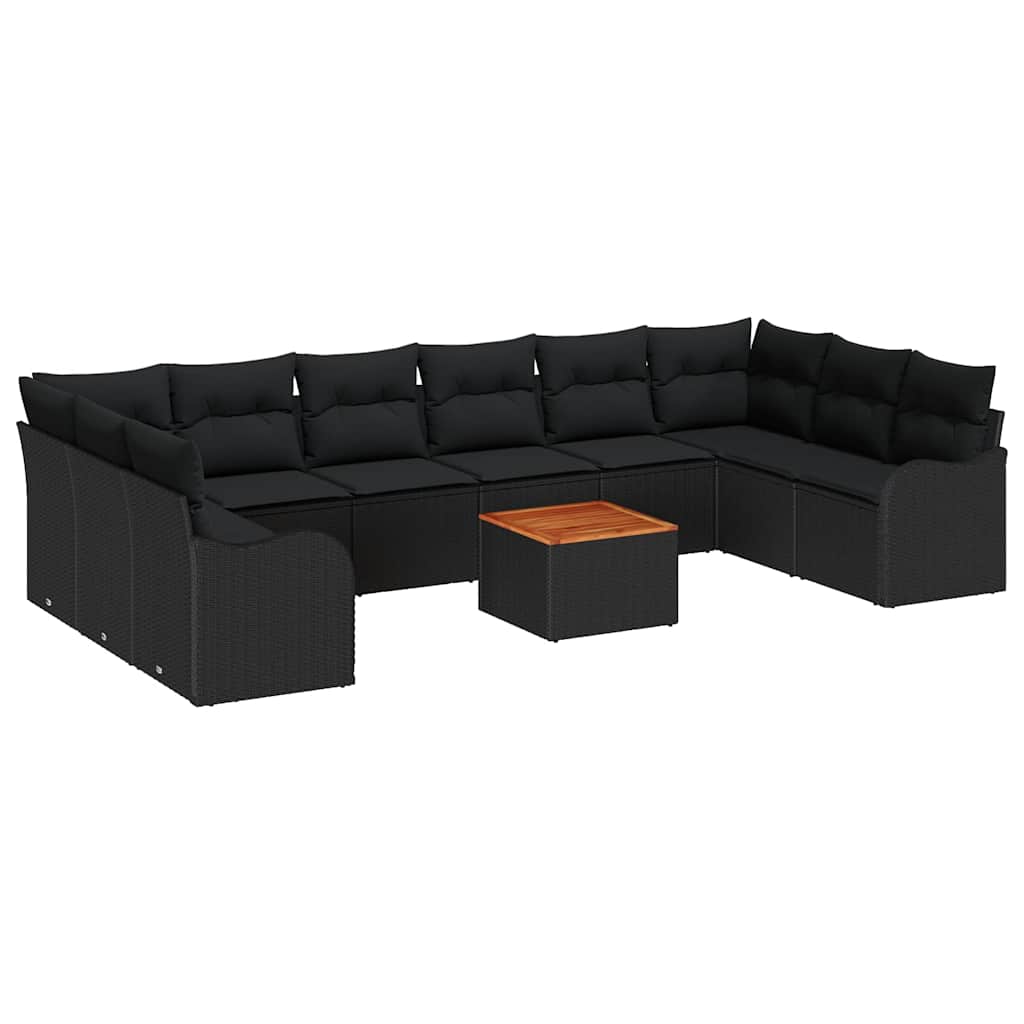 Gartensofa-set mit Kissen 10 pcs Schwarz Poly-Rattan