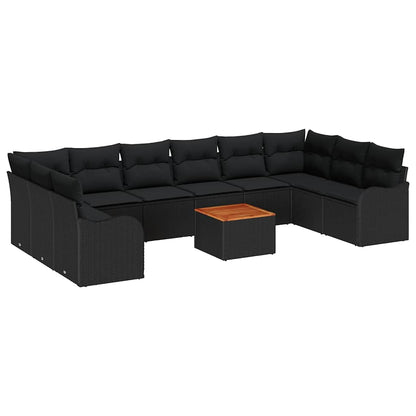 Gartensofa-set mit Kissen 10 pcs Schwarz Poly-Rattan