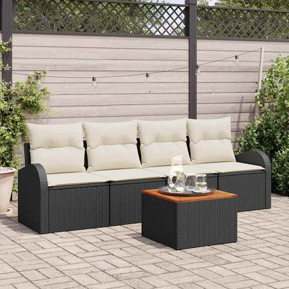 Gartensofa-set mit Kissen 5 pcs Schwarz Poly-Rattan