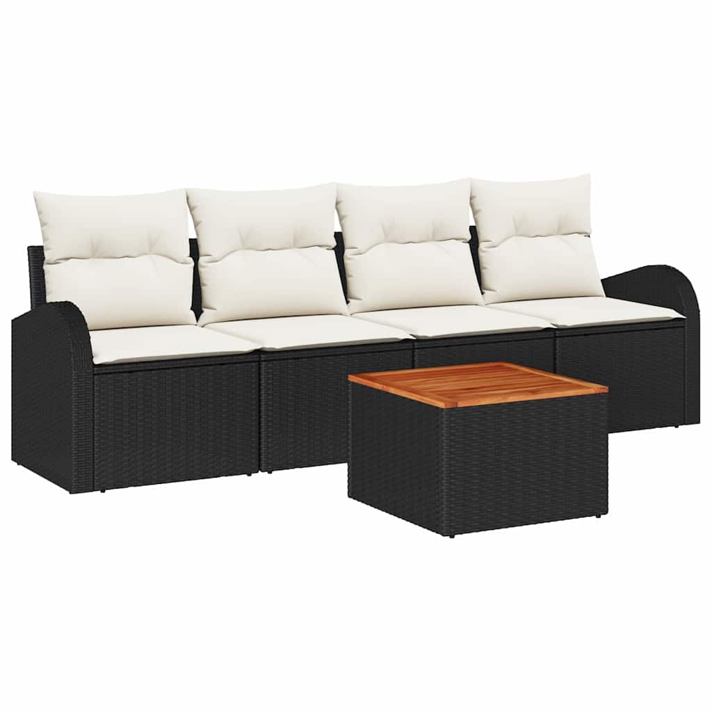 Gartensofa-set mit Kissen 5 pcs Schwarz Poly-Rattan