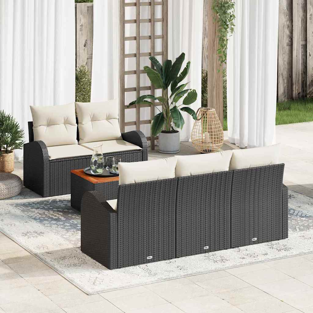 Gartensofa-set mit Kissen 6 pcs Schwarz Poly-Rattan